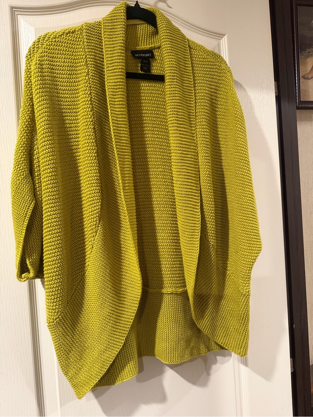 Lane Bryant Yellow Green Open-Front Shawl Collar Cardigan